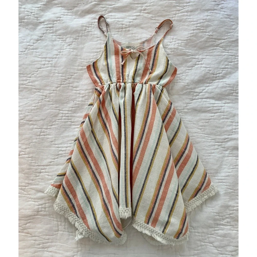 Poppet & Fox Girls Striped Handkerchief Hem Fringe Sundress Cotton $70 /‎ Size 5